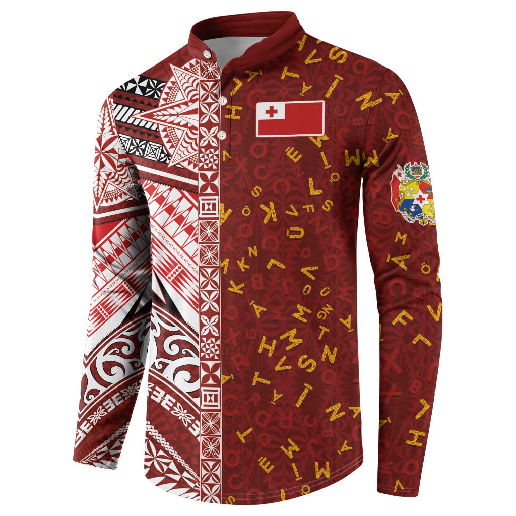 Tonga Language Week Button Sweatshirt Ngatu Pattern and Tongan Alphabet - Polynesian Pride