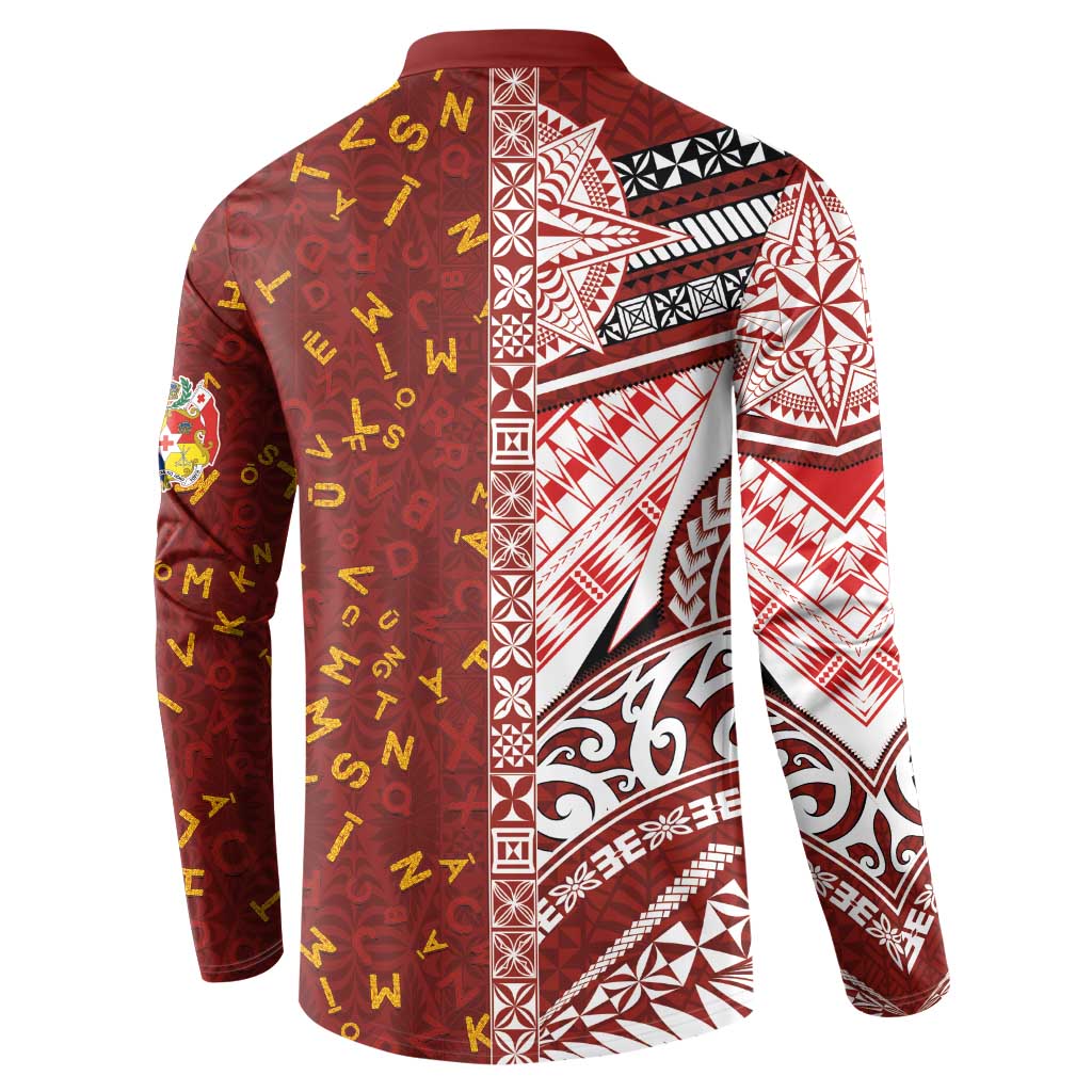 Tonga Language Week Button Sweatshirt Ngatu Pattern and Tongan Alphabet - Polynesian Pride