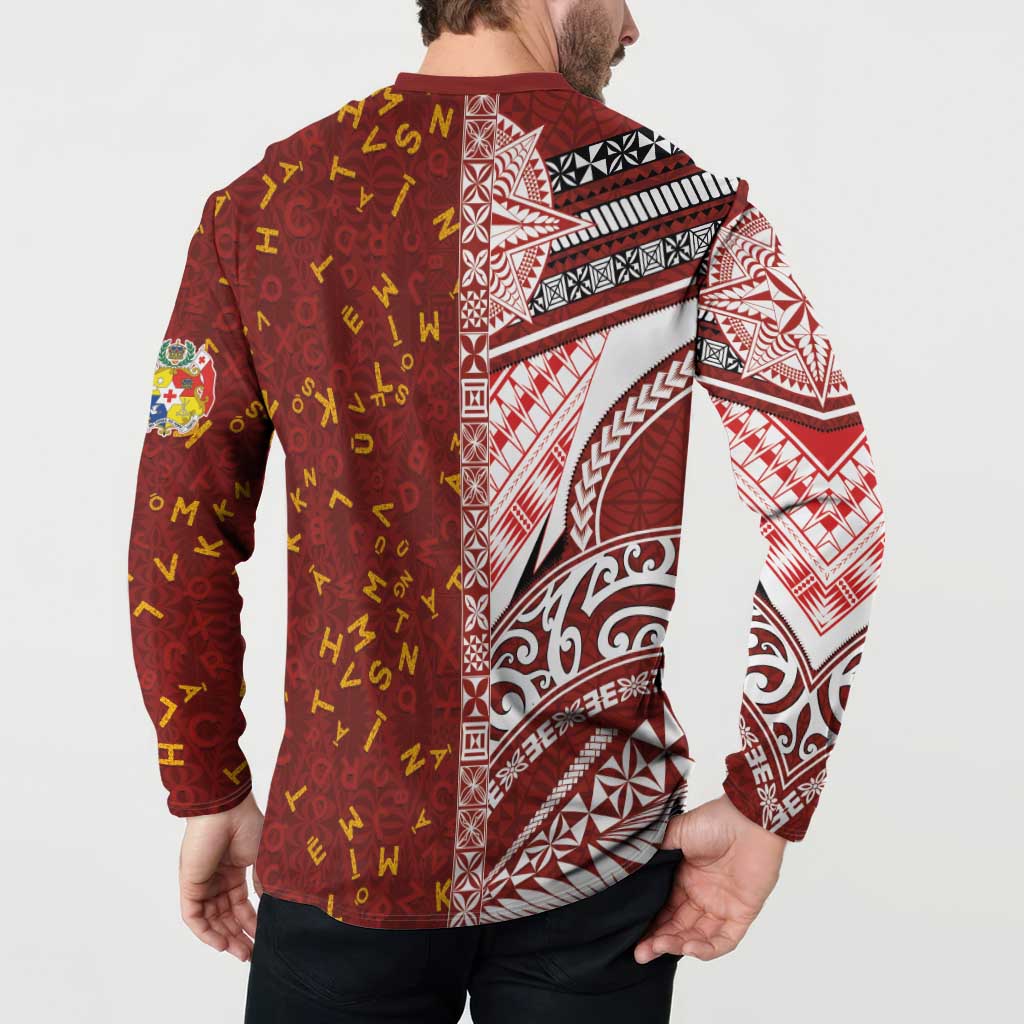 Tonga Language Week Button Sweatshirt Ngatu Pattern and Tongan Alphabet - Polynesian Pride