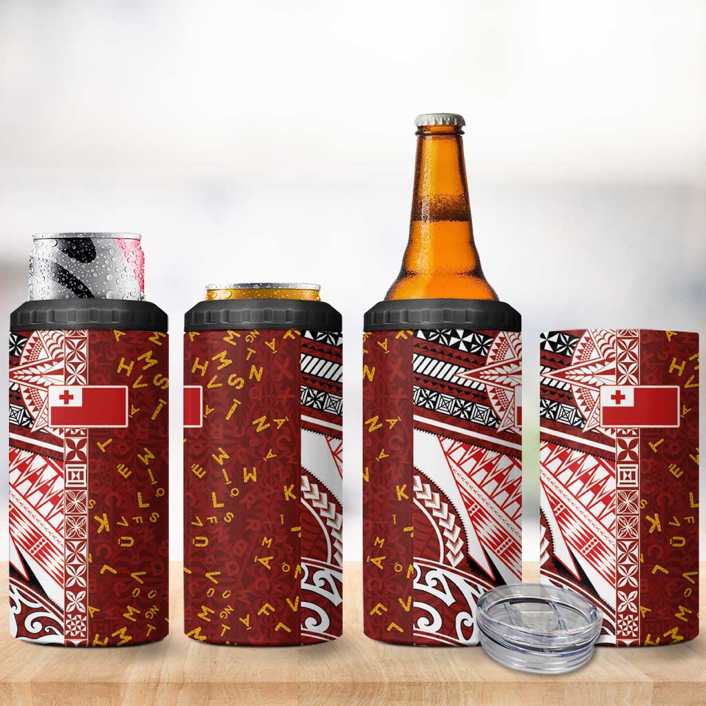 Tonga Language Week 4 in 1 Can Cooler Tumbler Ngatu Pattern and Tongan Alphabet - Polynesian Pride