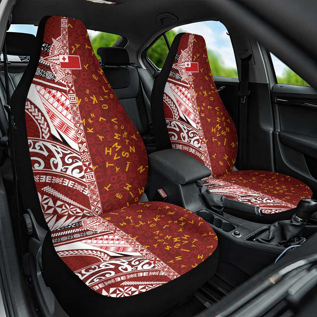 Tonga Language Week Car Seat Cover Ngatu Pattern and Tongan Alphabet LT03 One Size Red - Polynesian Pride