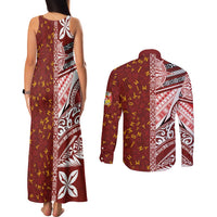 Tonga Language Week Couples Matching Tank Maxi Dress and Long Sleeve Button Shirt Ngatu Pattern and Tongan Alphabet - Polynesian Pride