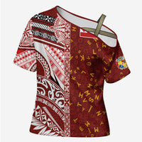 Tonga Language Week Cross Shoulder Shirt Ngatu Pattern and Tongan Alphabet - Polynesian Pride