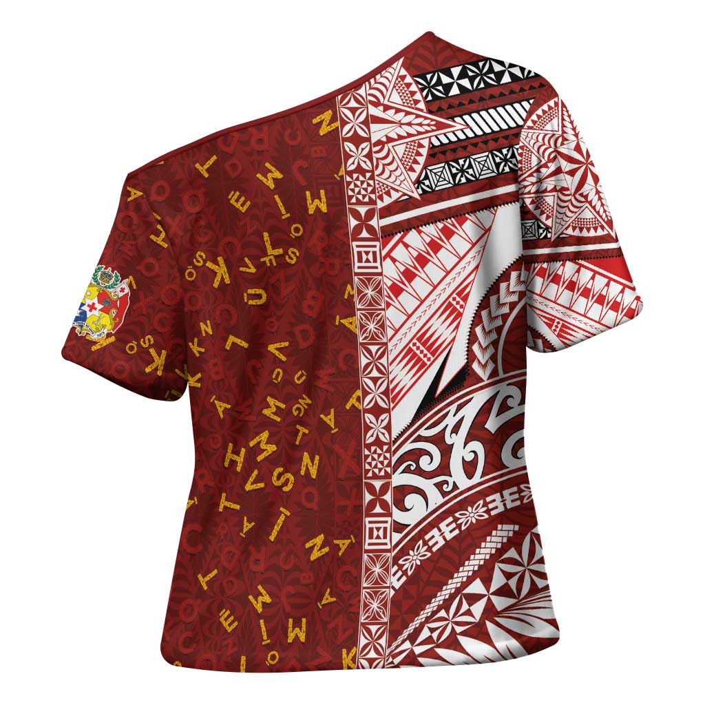 Tonga Language Week Cross Shoulder Shirt Ngatu Pattern and Tongan Alphabet - Polynesian Pride