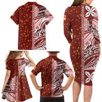 Tonga Language Week Family Matching Long Sleeve Bodycon Dress and Hawaiian Shirt Ngatu Pattern and Tongan Alphabet - Polynesian Pride