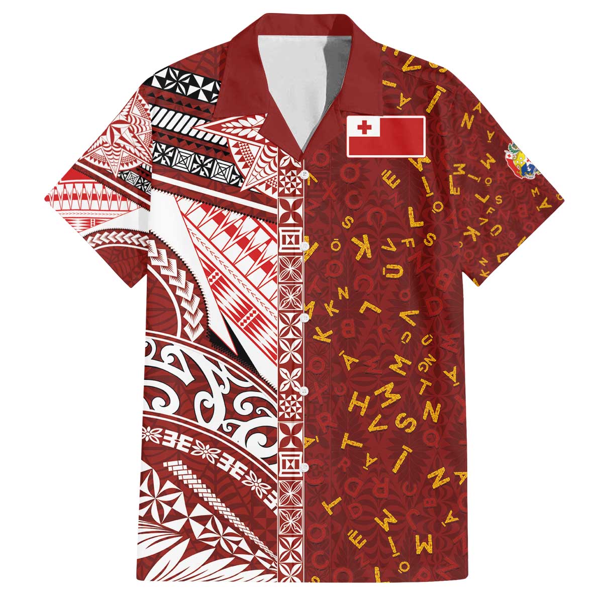 Tonga Language Week Family Matching Off The Shoulder Long Sleeve Dress and Hawaiian Shirt Ngatu Pattern and Tongan Alphabet - Polynesian Pride