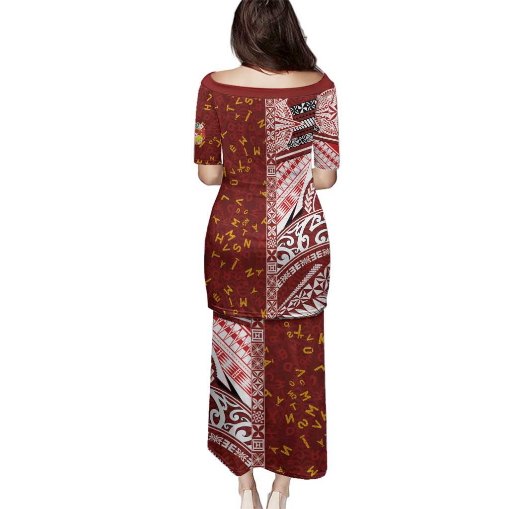 Tonga Language Week Family Matching Puletasi and Hawaiian Shirt Ngatu Pattern and Tongan Alphabet - Polynesian Pride