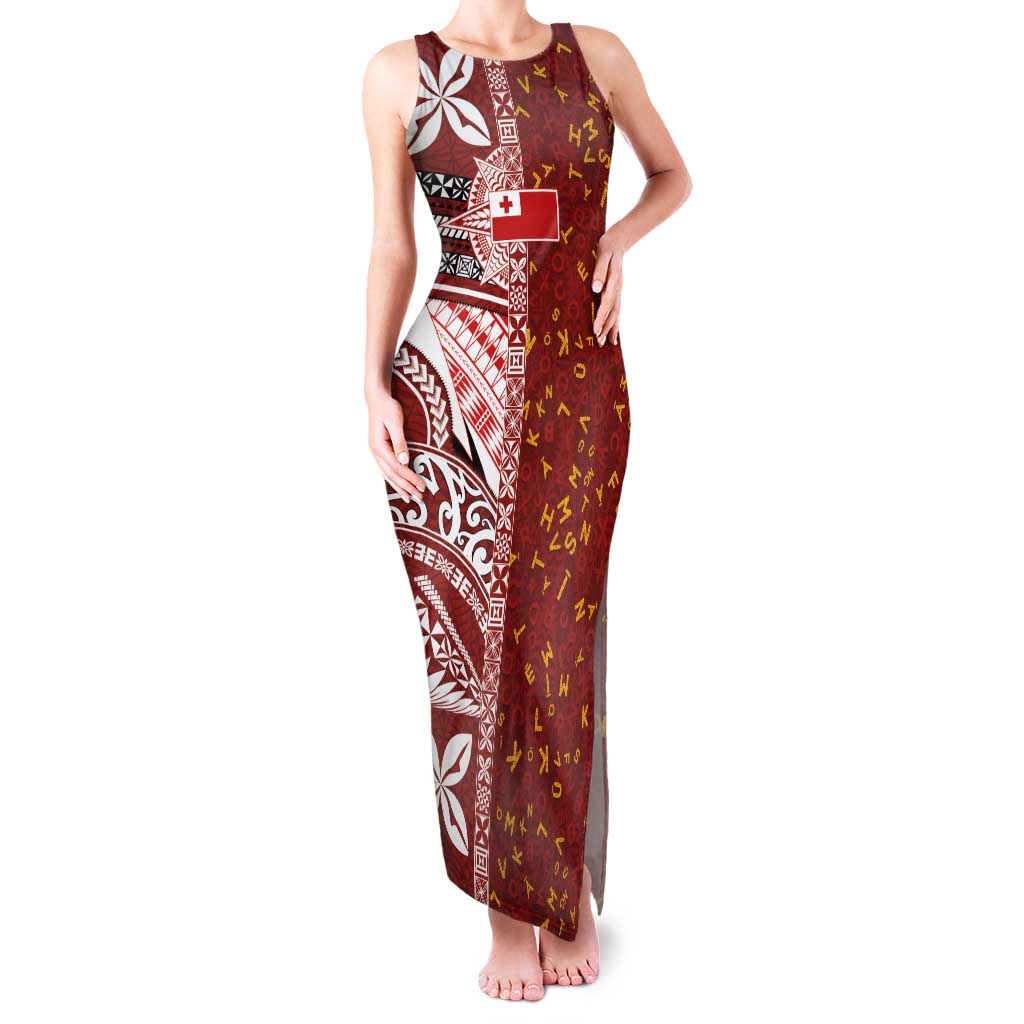 Tonga Language Week Family Matching Tank Maxi Dress and Hawaiian Shirt Ngatu Pattern and Tongan Alphabet - Polynesian Pride