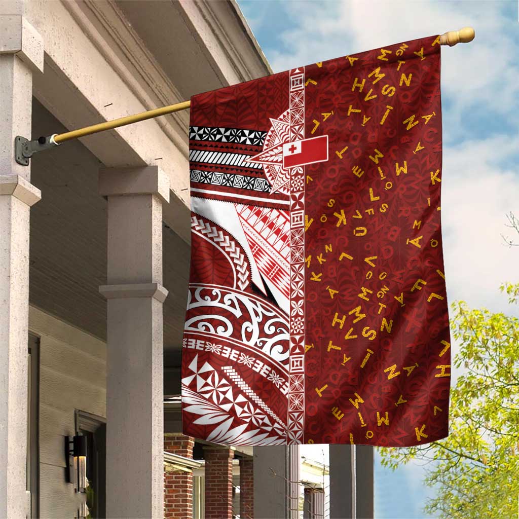 Tonga Language Week Garden Flag Ngatu Pattern and Tongan Alphabet - Polynesian Pride