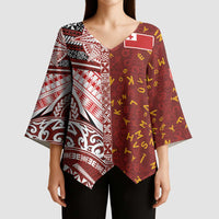 Tonga Language Week Kimono Sleeve Blouse Ngatu Pattern and Tongan Alphabet - Polynesian Pride