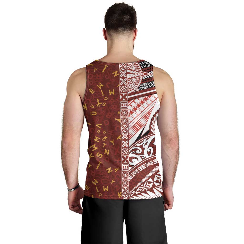 Tonga Language Week Men Tank Top Ngatu Pattern and Tongan Alphabet - Polynesian Pride