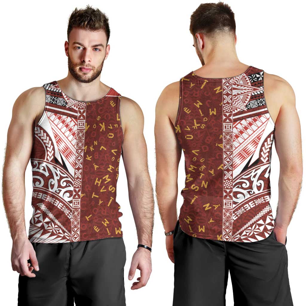 Tonga Language Week Men Tank Top Ngatu Pattern and Tongan Alphabet - Polynesian Pride