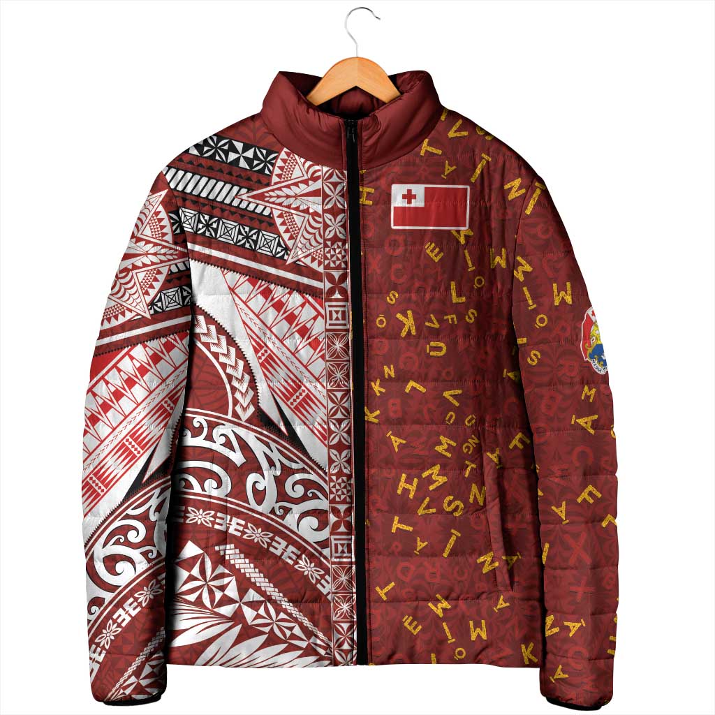 Tonga Language Week Padded Jacket Ngatu Pattern and Tongan Alphabet - Polynesian Pride