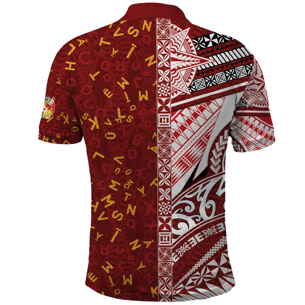 Tonga Language Week Polo Shirt Ngatu Pattern and Tongan Alphabet LT03 - Polynesian Pride