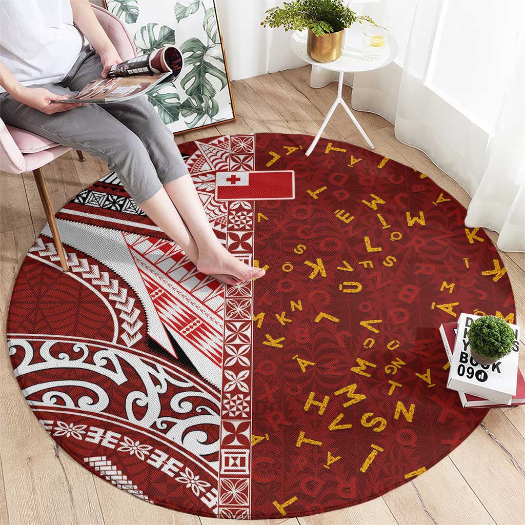 Tonga Language Week Round Carpet Ngatu Pattern and Tongan Alphabet - Polynesian Pride