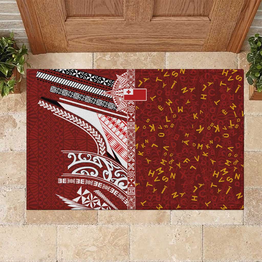 Tonga Language Week Rubber Doormat Ngatu Pattern and Tongan Alphabet - Polynesian Pride