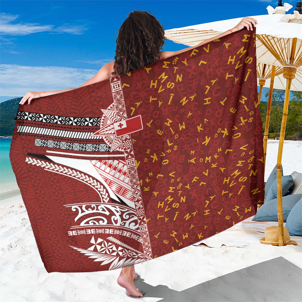Tonga Language Week Sarong Ngatu Pattern and Tongan Alphabet LT03 One Size 44 x 66 inches Red - Polynesian Pride