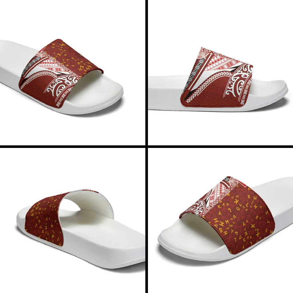 Tonga Language Week Slide Sandals Ngatu Pattern and Tongan Alphabet - Polynesian Pride