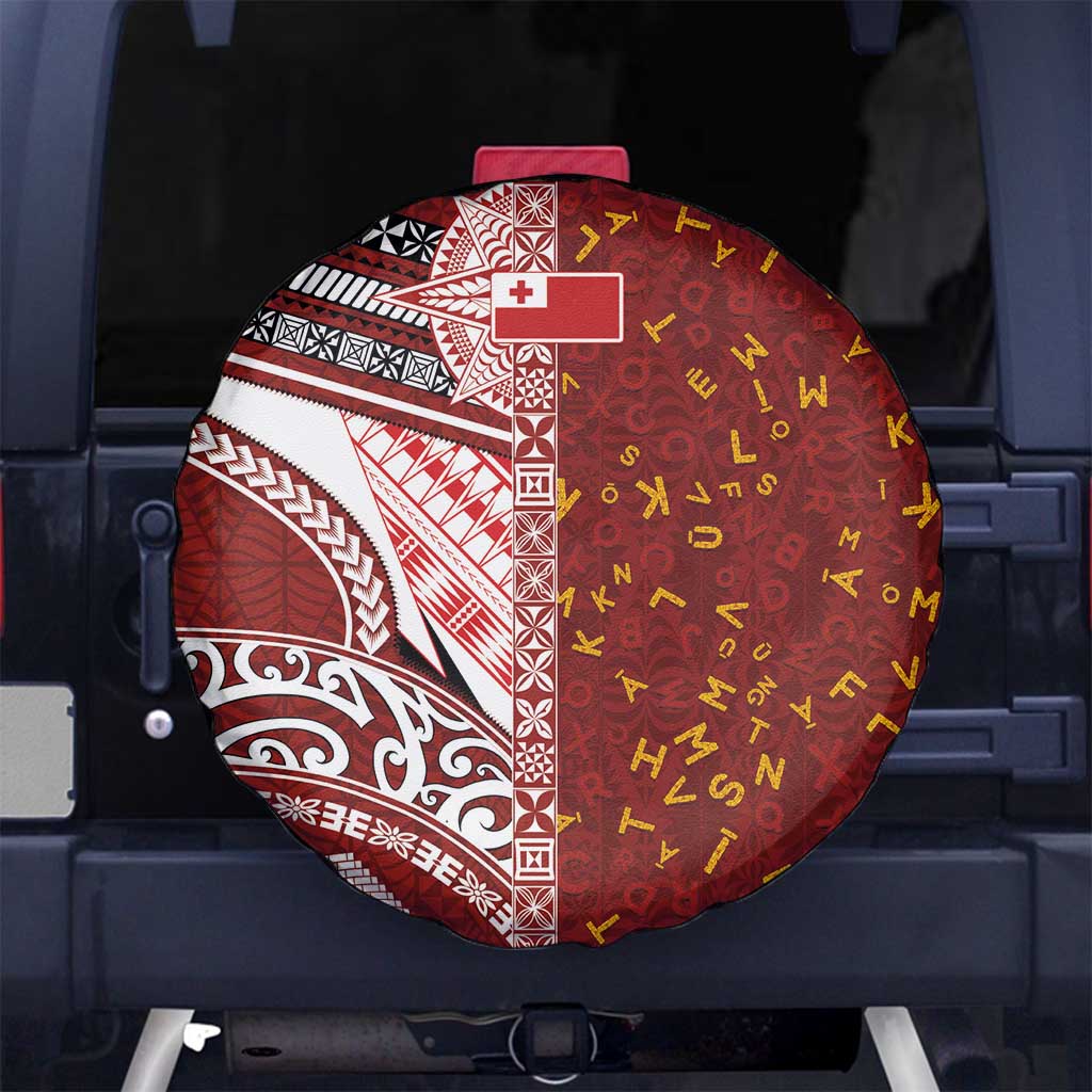 Tonga Language Week Spare Tire Cover Ngatu Pattern and Tongan Alphabet - Polynesian Pride