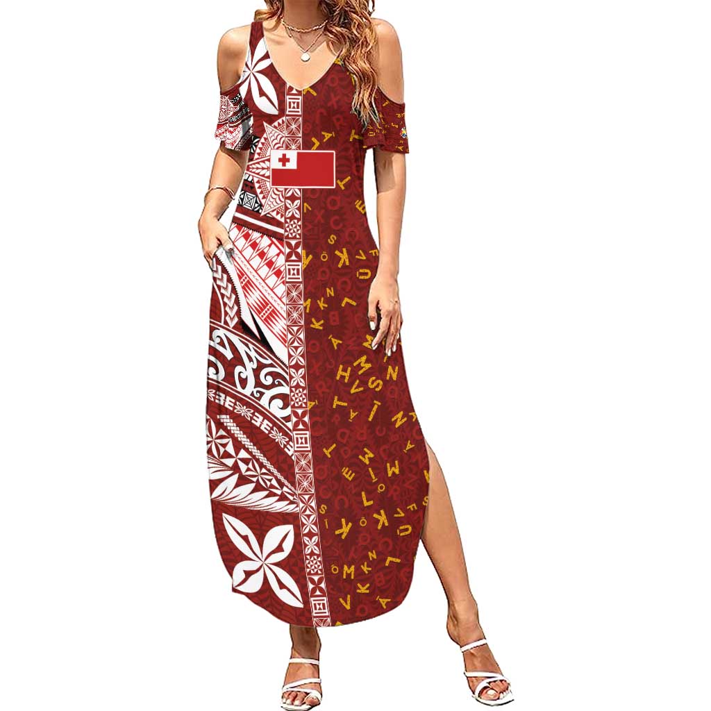 Tonga Language Week Summer Maxi Dress Ngatu Pattern and Tongan Alphabet - Polynesian Pride
