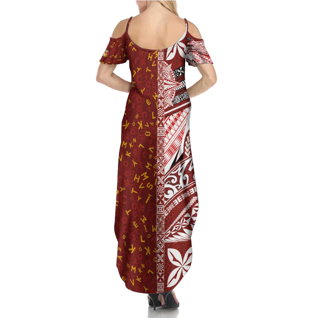 Tonga Language Week Summer Maxi Dress Ngatu Pattern and Tongan Alphabet - Polynesian Pride