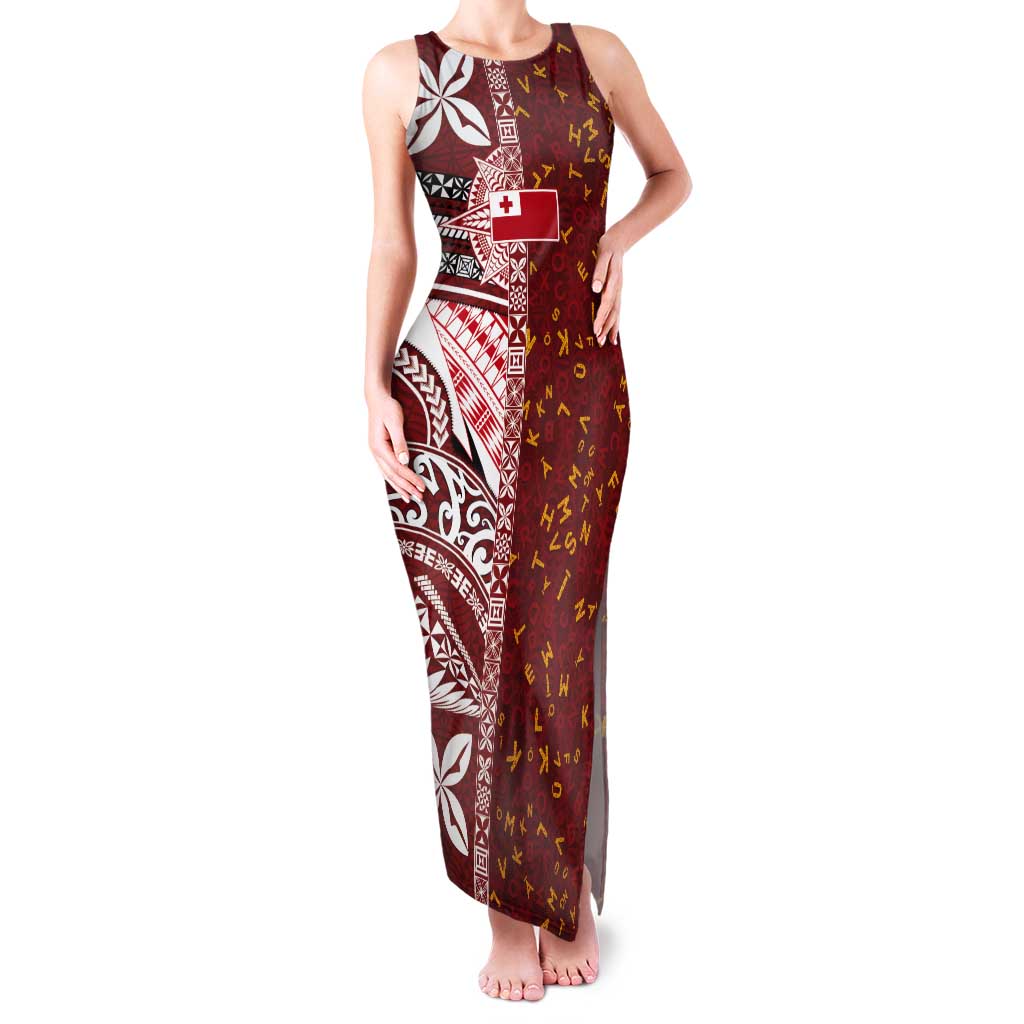 Tonga Language Week Tank Maxi Dress Ngatu Pattern and Tongan Alphabet - Polynesian Pride