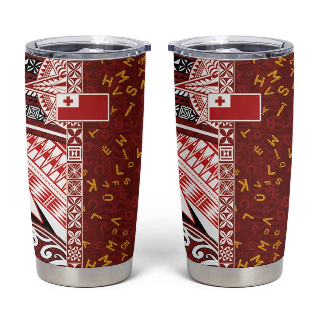 Tonga Language Week Tumbler Cup Ngatu Pattern and Tongan Alphabet - Polynesian Pride