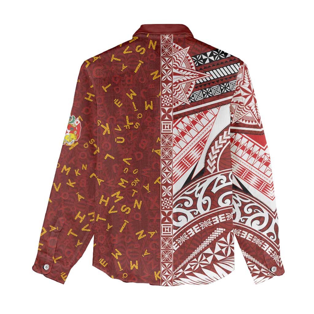 Tonga Language Week Women Casual Shirt Ngatu Pattern and Tongan Alphabet - Polynesian Pride