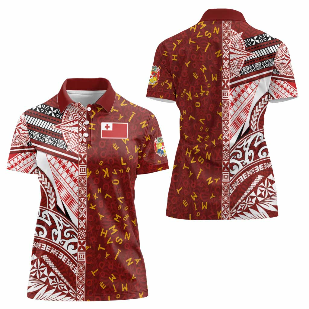 Tonga Language Week Women Polo Shirt Ngatu Pattern and Tongan Alphabet - Polynesian Pride