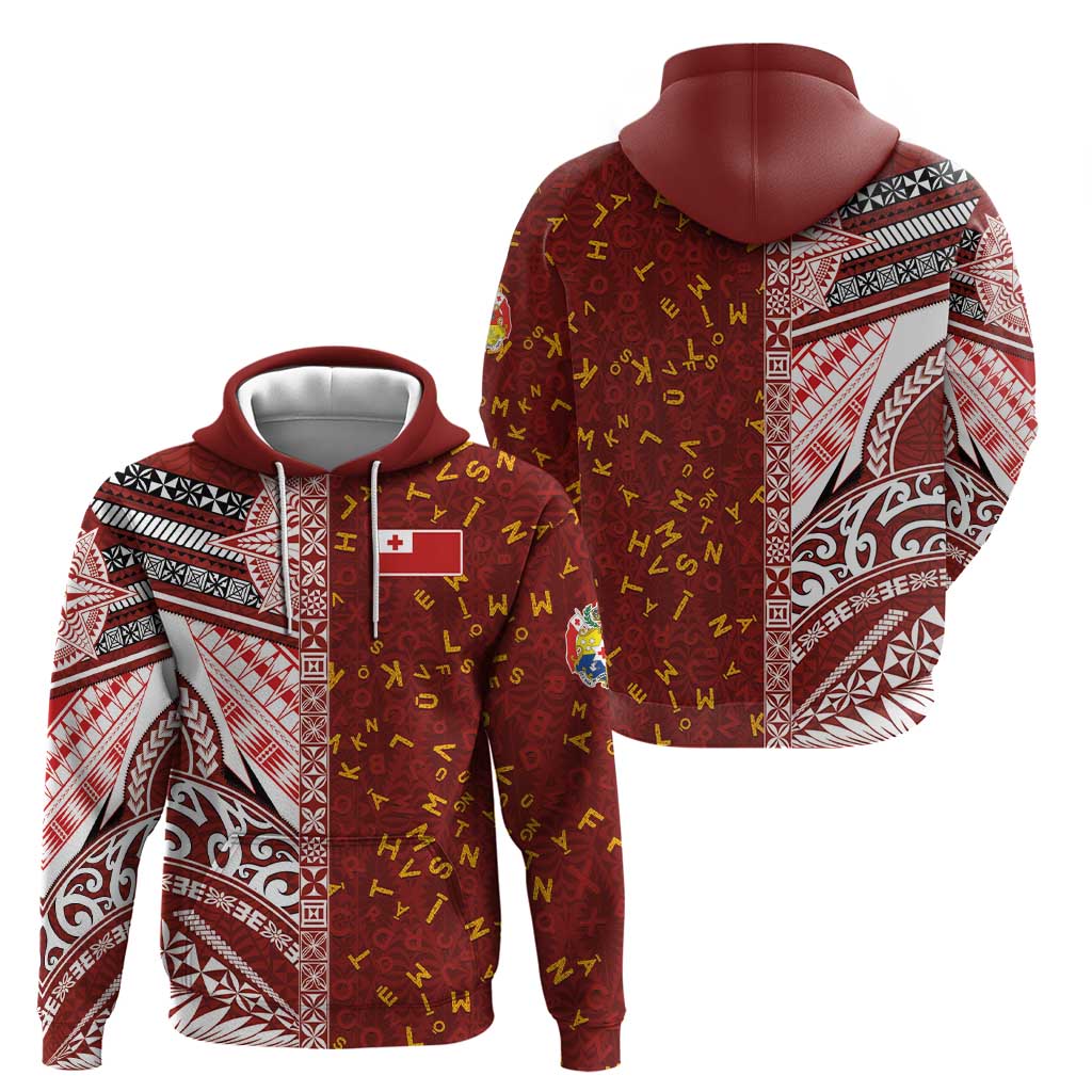 Tonga Language Week Zip Hoodie Ngatu Pattern and Tongan Alphabet - Polynesian Pride