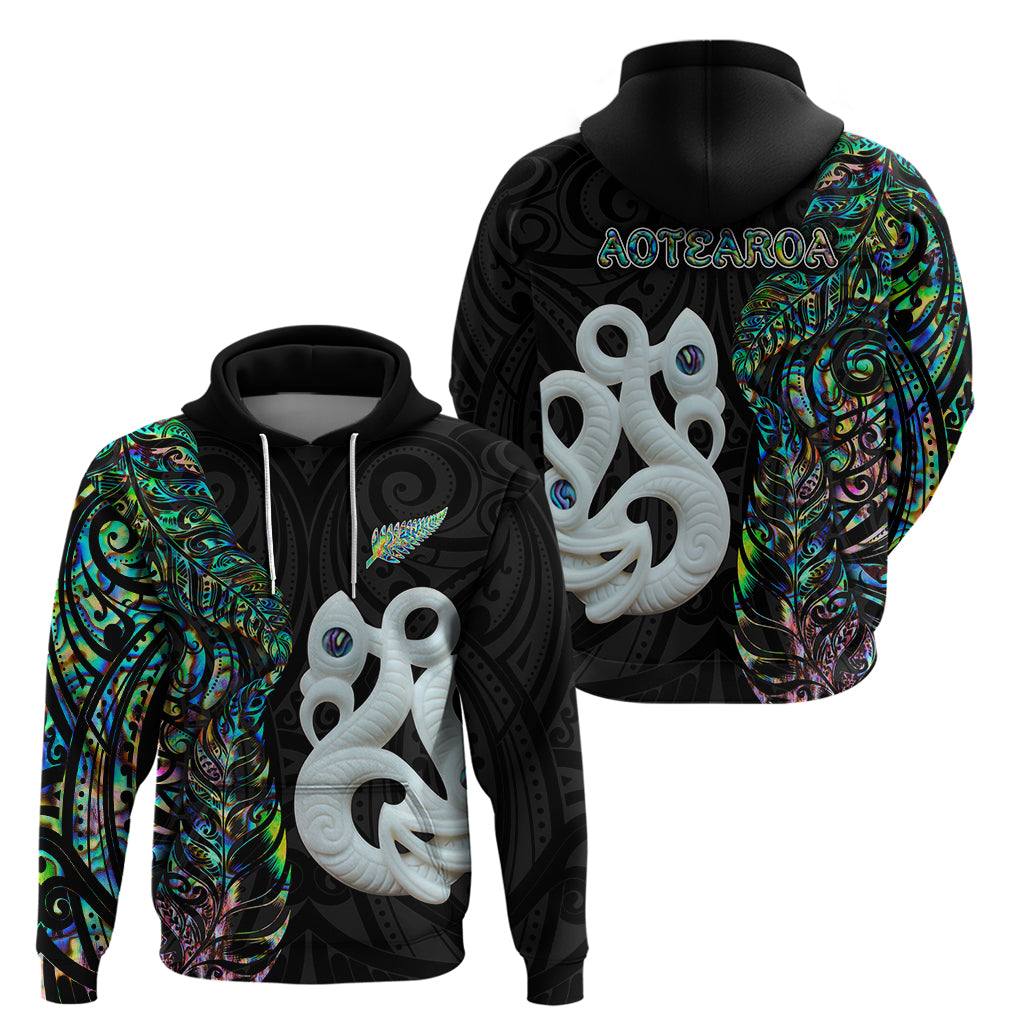 New Zealand Hoodie Silver Fern and Manaia with Papua Shell Maori Tribal LT03 - Polynesian Pride