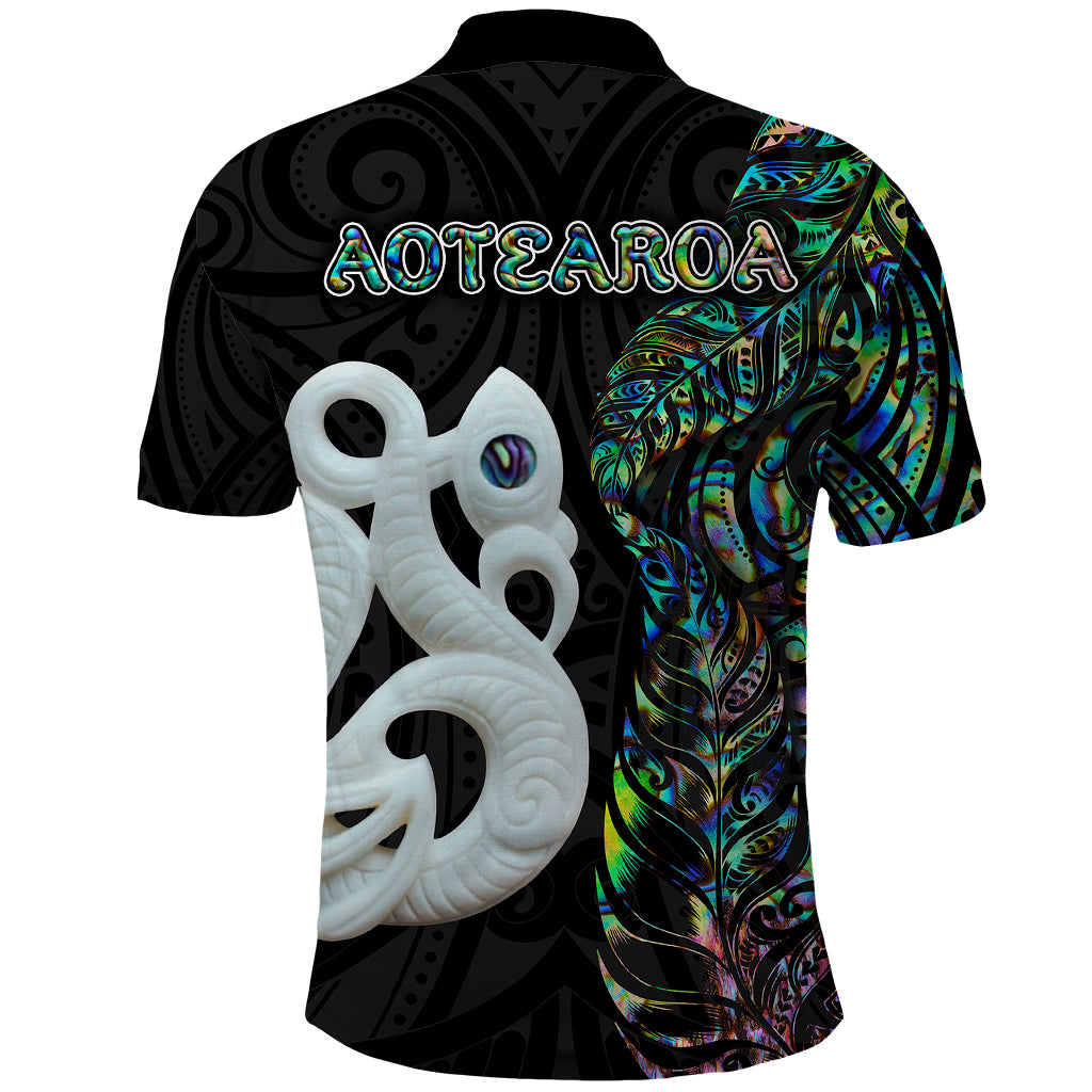 New Zealand Polo Shirt Silver Fern and Manaia with Papua Shell Maori Tribal LT03 - Polynesian Pride