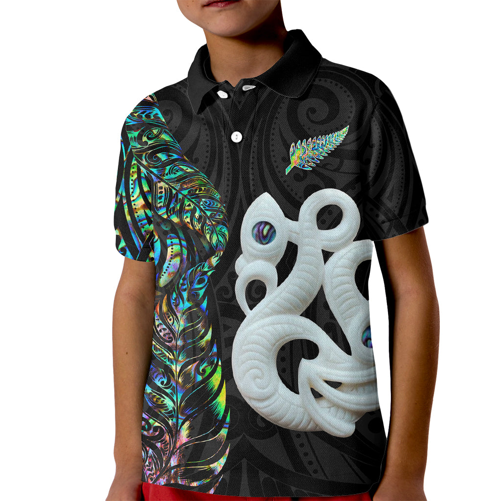 Custom New Zealand Kid Polo Shirt Silver Fern and Manaia with Papua Shell Maori Tribal LT03 Kid White - Polynesian Pride