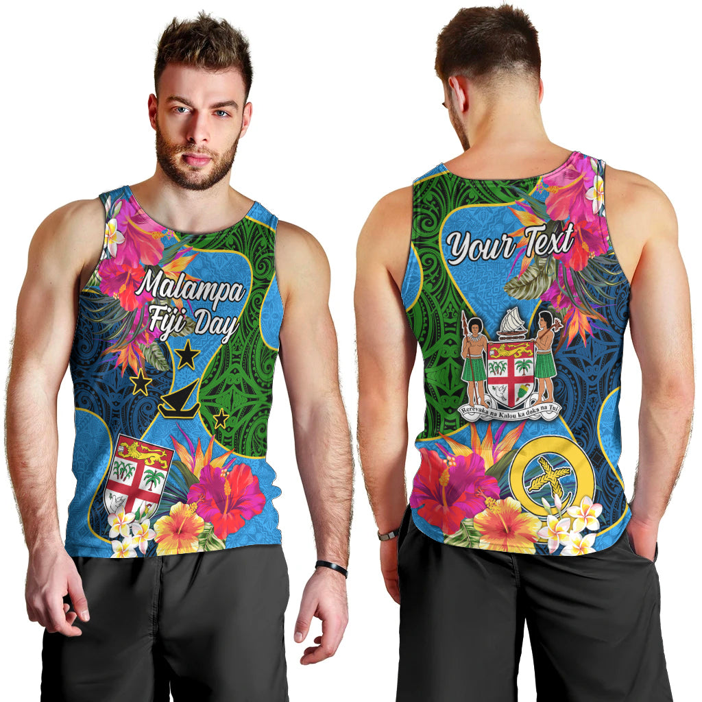 Personalised Malampa Fiji Day Men Tank Top Tropical Plants Mix Polynesian and Tapa Pattern LT03 - Polynesian Pride