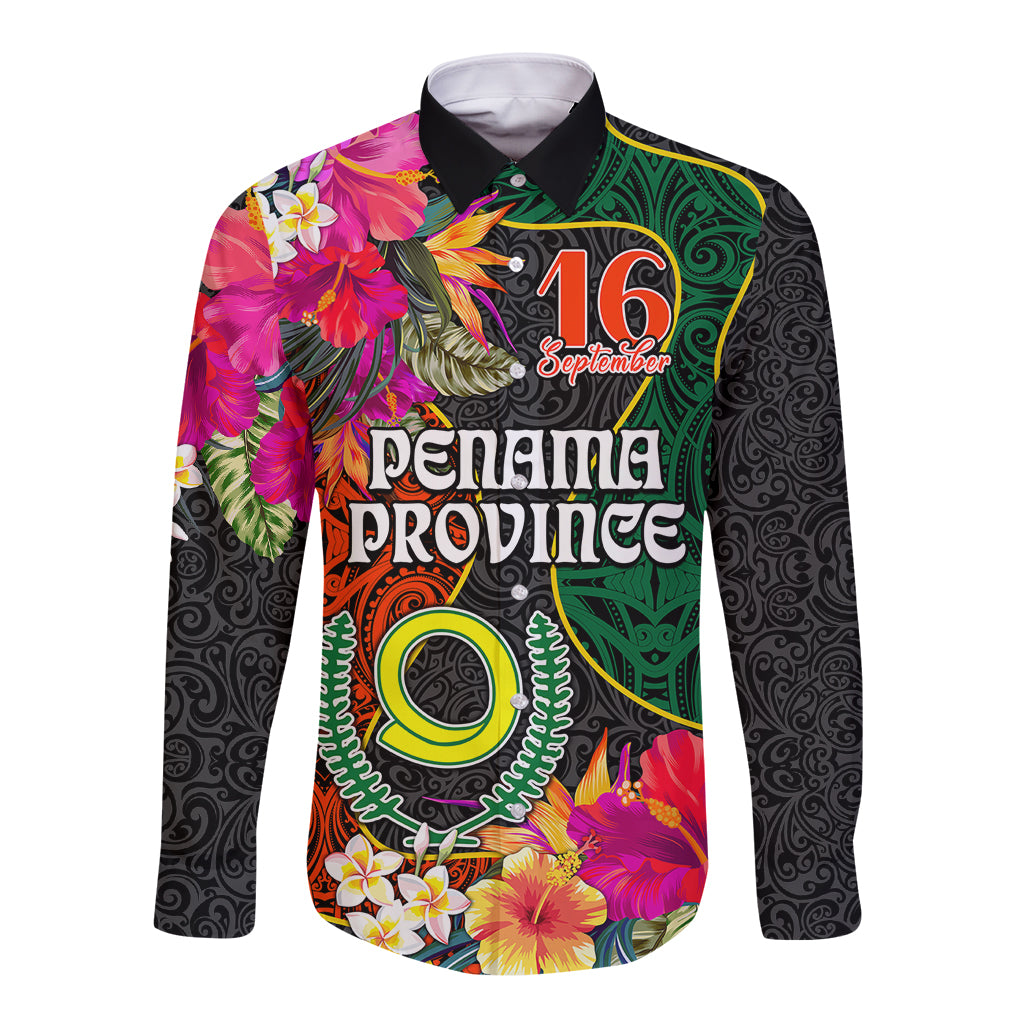Penama Day Long Sleeve Button Shirt Proud To Be A Ni-Van Beauty Pacific Flower LT03 Unisex Black - Polynesian Pride