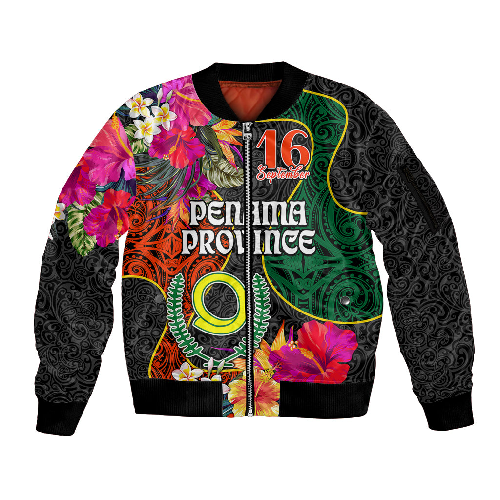 Penama Day Sleeve Zip Bomber Jacket Proud To Be A Ni-Van Beauty Pacific Flower LT03 Unisex Black - Polynesian Pride