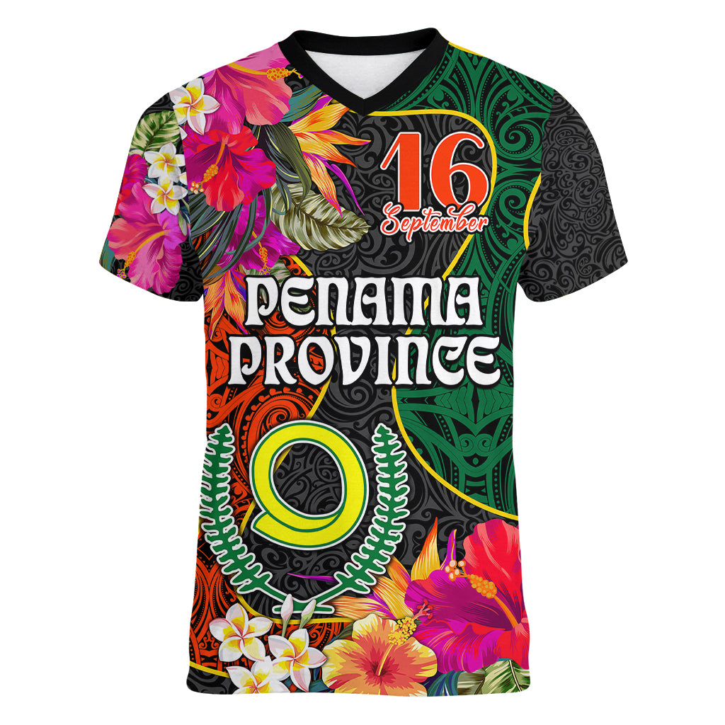 Penama Day Women V Neck T Shirt Proud To Be A Ni-Van Beauty Pacific Flower LT03 Female Black - Polynesian Pride