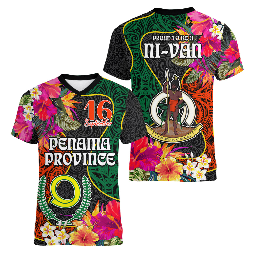 Penama Day Women V Neck T Shirt Proud To Be A Ni-Van Beauty Pacific Flower LT03 - Polynesian Pride