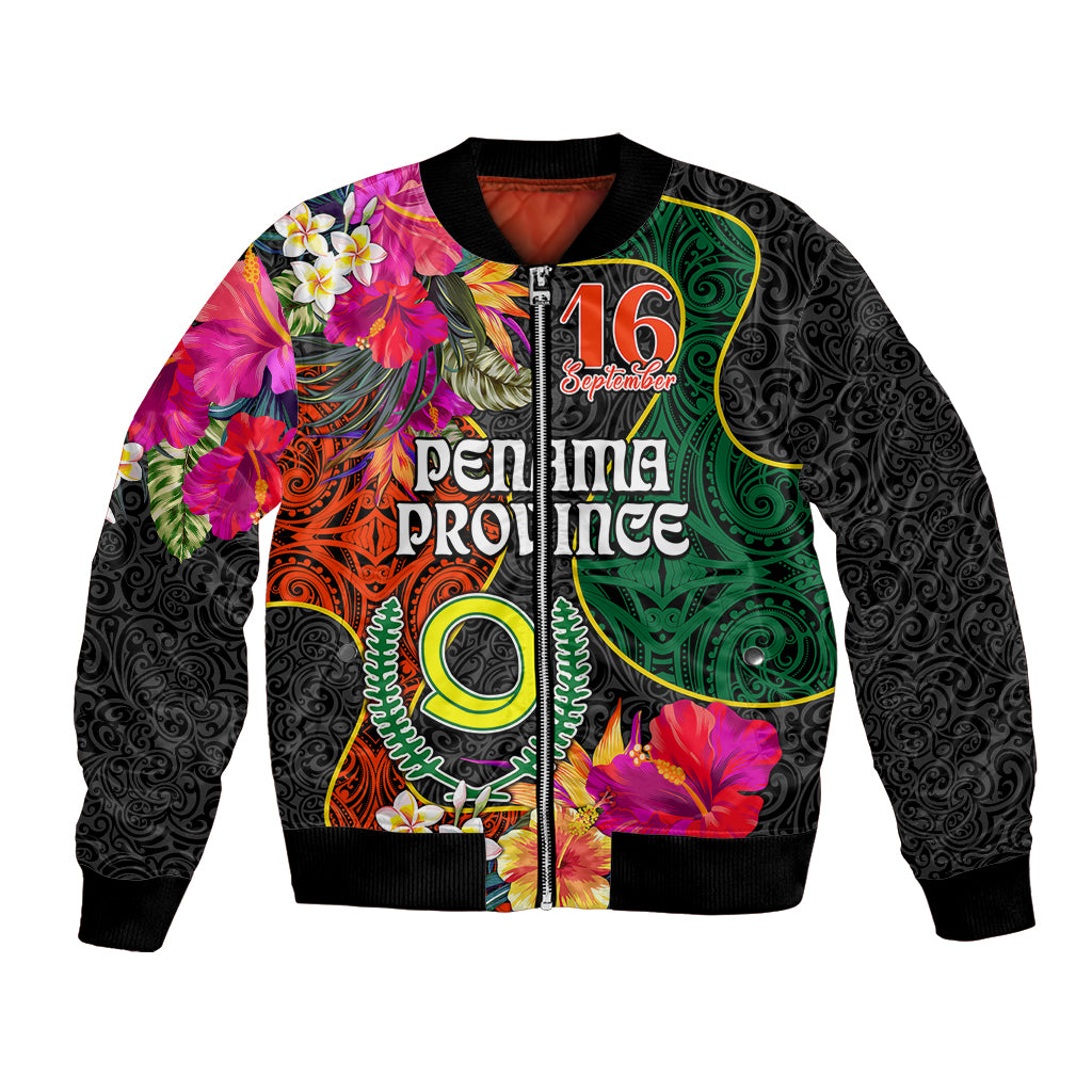 Personalised Penama Day Bomber Jacket Proud To Be A Ni-Van Beauty Pacific Flower LT03 Unisex Black - Polynesian Pride