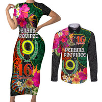 Personalised Penama Day Couples Matching Short Sleeve Bodycon Dress and Long Sleeve Button Shirts Proud To Be A Ni-Van Beauty Pacific Flower LT03 Black - Polynesian Pride