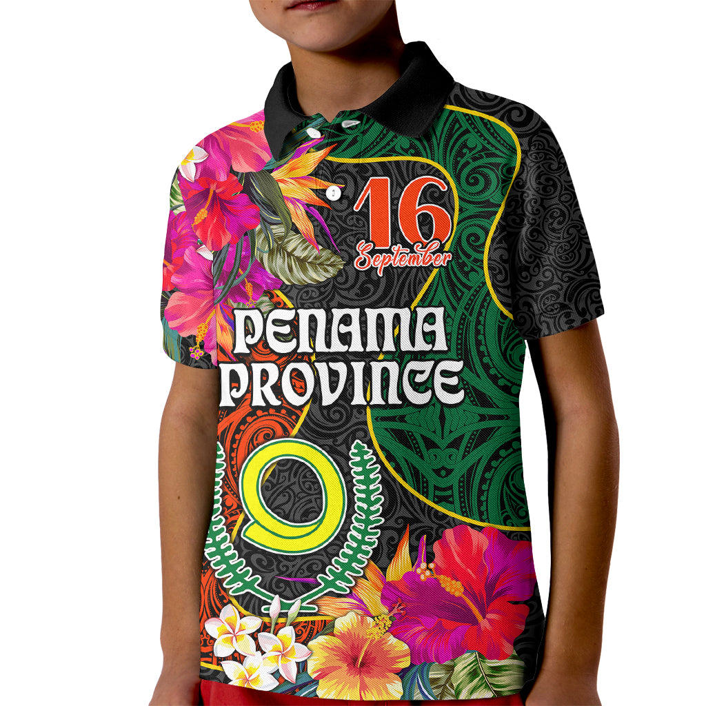 Personalised Penama Day Kid Polo Shirt Proud To Be A Ni-Van Beauty Pacific Flower LT03 Kid Black - Polynesian Pride