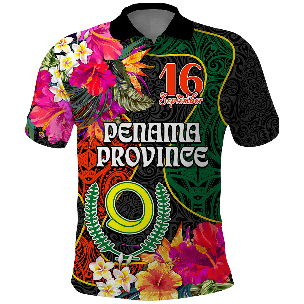 Personalised Penama Day Polo Shirt Proud To Be A Ni-Van Beauty Pacific Flower LT03 Black - Polynesian Pride