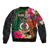 Personalised Penama Day Sleeve Zip Bomber Jacket Proud To Be A Ni-Van Beauty Pacific Flower LT03 - Polynesian Pride