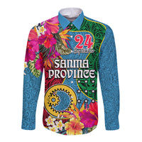 Sanma Day Long Sleeve Button Shirt Proud To Be A Ni-Van Beauty Pacific Flower LT03 Unisex Blue - Polynesian Pride