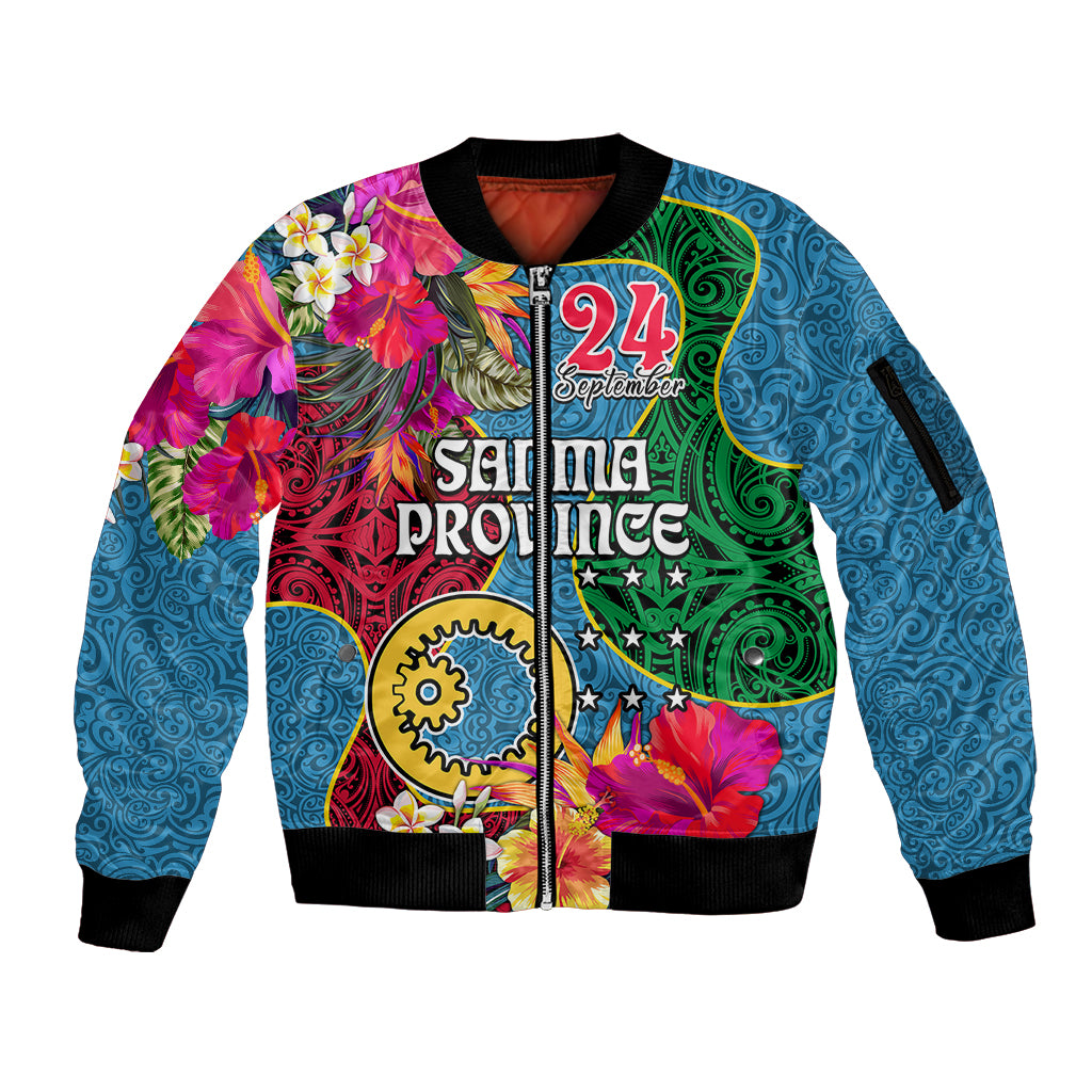 Sanma Day Sleeve Zip Bomber Jacket Proud To Be A Ni-Van Beauty Pacific Flower LT03 Unisex Blue - Polynesian Pride
