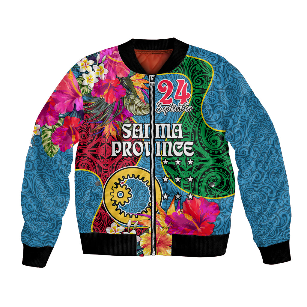 Personalised Sanma Day Bomber Jacket Proud To Be A Ni-Van Beauty Pacific Flower LT03 Unisex Blue - Polynesian Pride