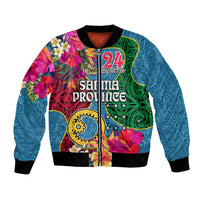 Personalised Sanma Day Bomber Jacket Proud To Be A Ni-Van Beauty Pacific Flower LT03 Unisex Blue - Polynesian Pride