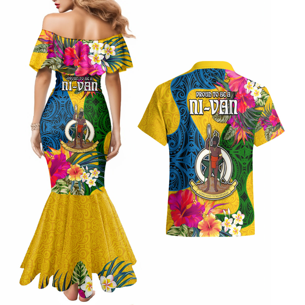 Malampa Day Couples Matching Mermaid Dress and Hawaiian Shirt Proud To Be A Ni-Van Beauty Pacific Flower LT03 - Polynesian Pride