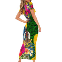 Malampa Day Short Sleeve Bodycon Dress Proud To Be A Ni-Van Beauty Pacific Flower LT03 - Polynesian Pride