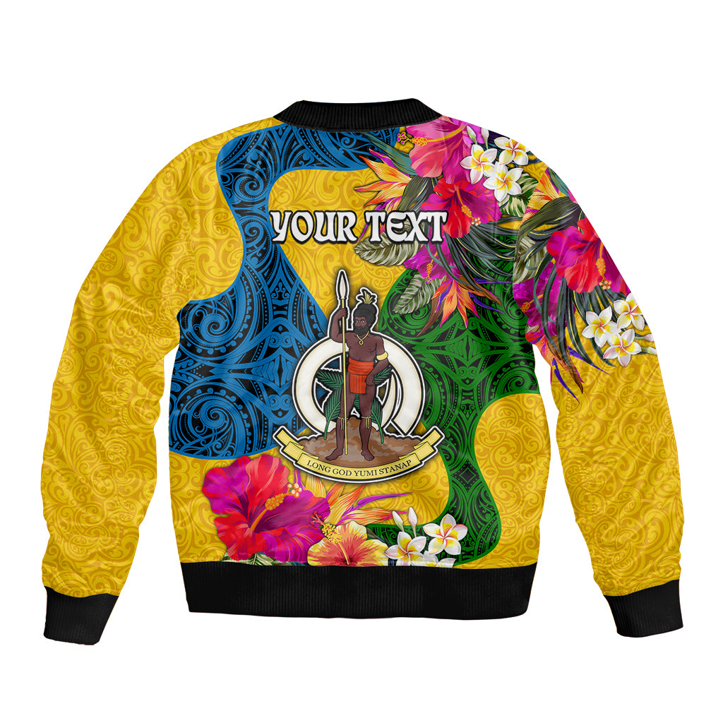 Personalised Malampa Day Sleeve Zip Bomber Jacket Proud To Be A Ni-Van Beauty Pacific Flower LT03 - Polynesian Pride
